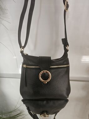 Blush Black Crossbody Bag with Gold Ring Accent